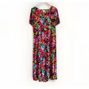 Vickie Wayne Womens Maxi Dress Size Med Tropical Floral Vacation Travel Cotrage